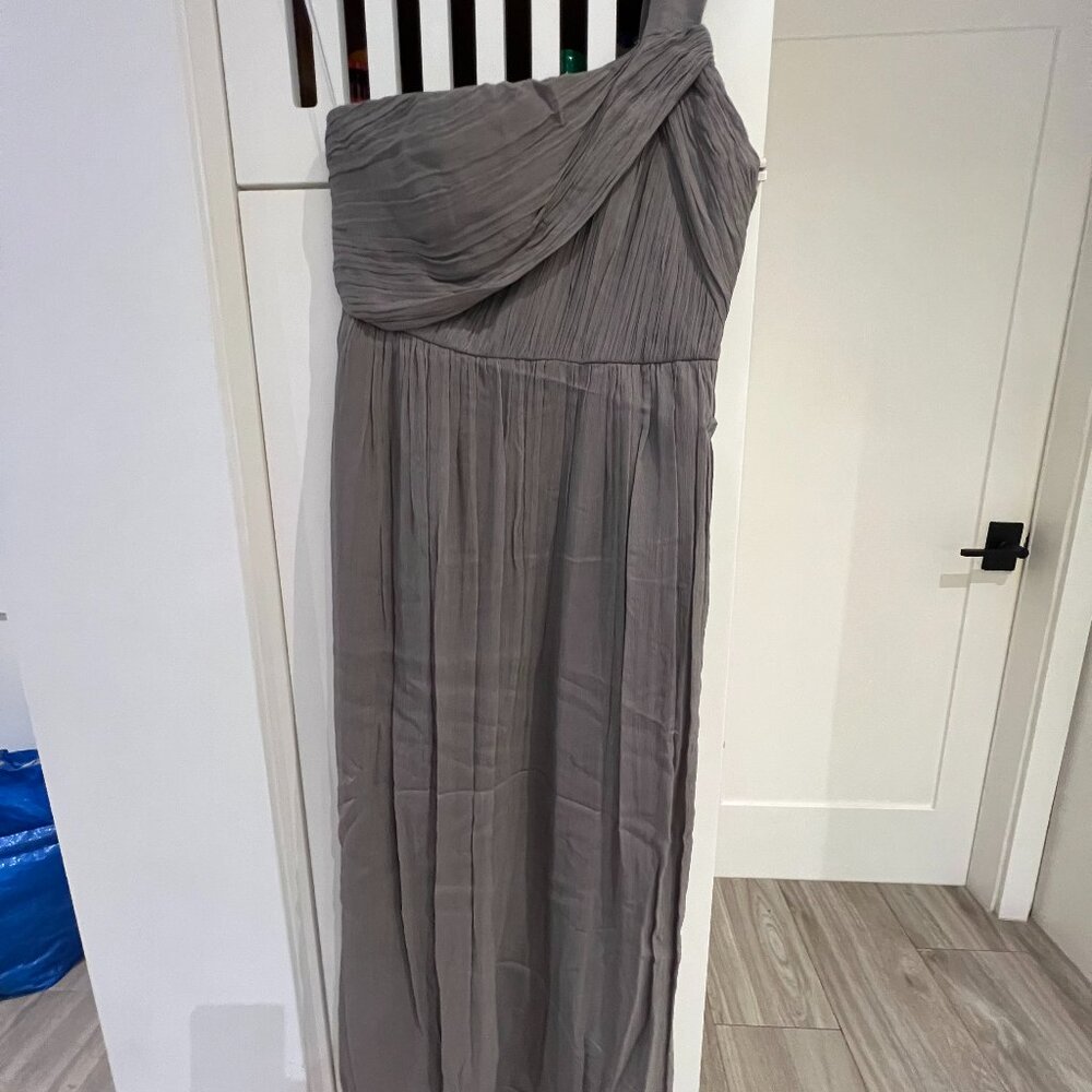 J. Crew Gray Silk Chiffon Maxi Formal One Shoulder Petite Womens Dress Sz 12